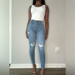 High Waist Distressed Skinny Jeans